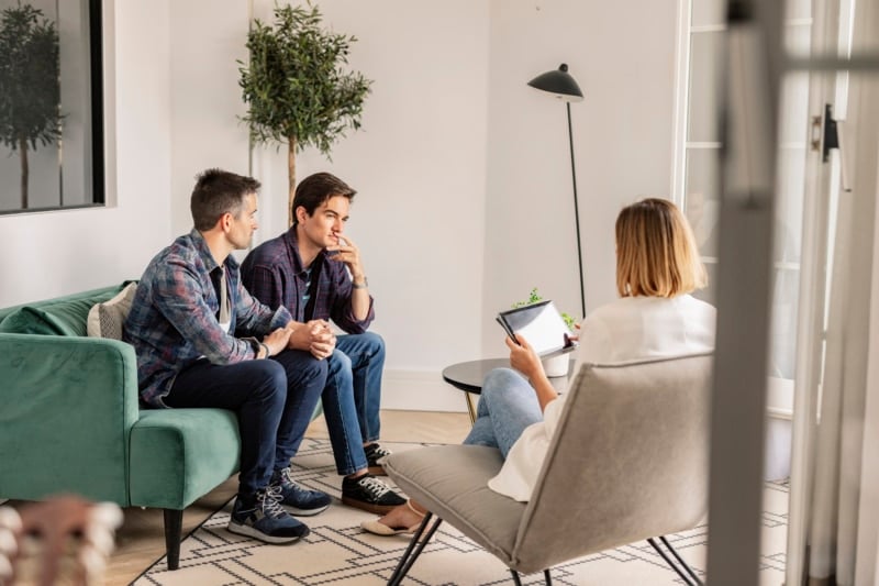 LGBTQ+ Couple in Mental Health Therapy Session